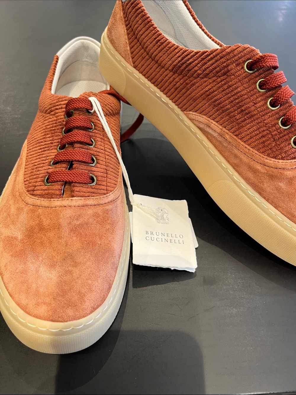 Brunello Cucinelli Rust Corduroy & Suede Low-Top Sneakers